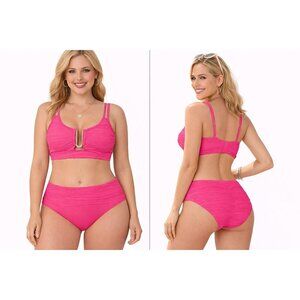 XL ZAFUL 2 Piece Ribbed Hot Pink U-Wire High Waisted Push Up Bikini NWT